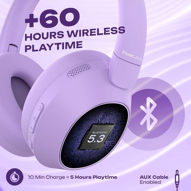 Detalle de PowerLocus Hybrid Active Noise Cancelling Headphones (60 Hours, Over-Ear Bluetooth) with Mic