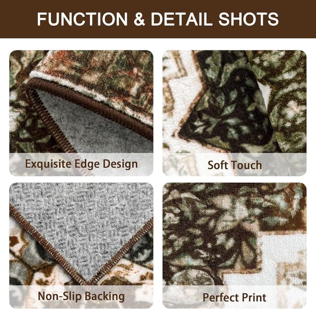 Detalle de Tritard 3-Piece Non Slip Boho Kitchen Rug Set (Brown) – Washable Kitchen Mats for Runner, Hallway, and Laundry Room