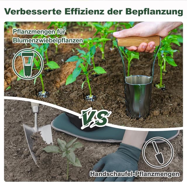 Detalle 2 de Lochspaten mit Tiefenskala von Eadwiella (rostfreier Stahl, Holzgriff) – Blumenzwiebeln und Samen pflanzen