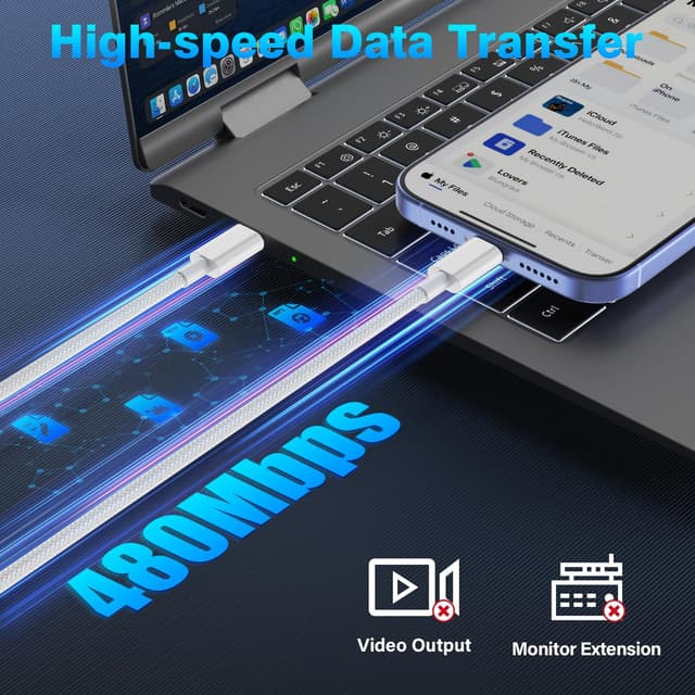 Detalle 2 de Fikeloy USB-C to USB-C Charger Cable (2m, 60W) – Fast Charging Type-C Lead (2 Pack)