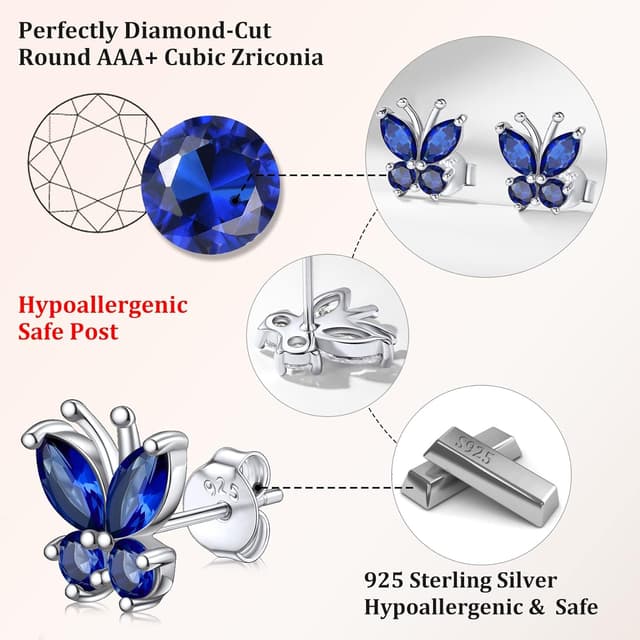 Detalle de Bestyle Kristall Ohrstecker aus 925 Sterling Silber mit Schmetterling-Motiv und Zirkonia (Mädchen/Kinder)