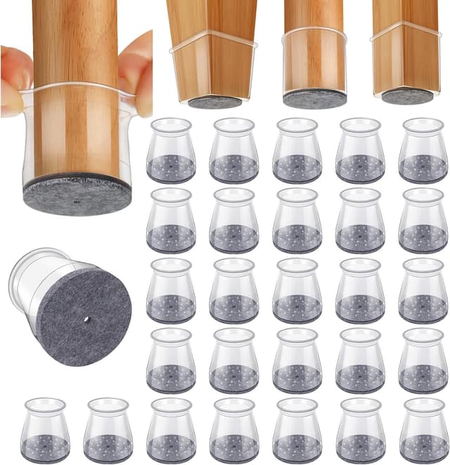 Detalle de GICUNK 32pc Transparent Silicone Chair Leg Floor Protectors with Felt Pads (Small fit 23–32.9mm)