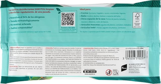 Detalle 2 de Sanytol Toallitas desinfectantes 30 unidades