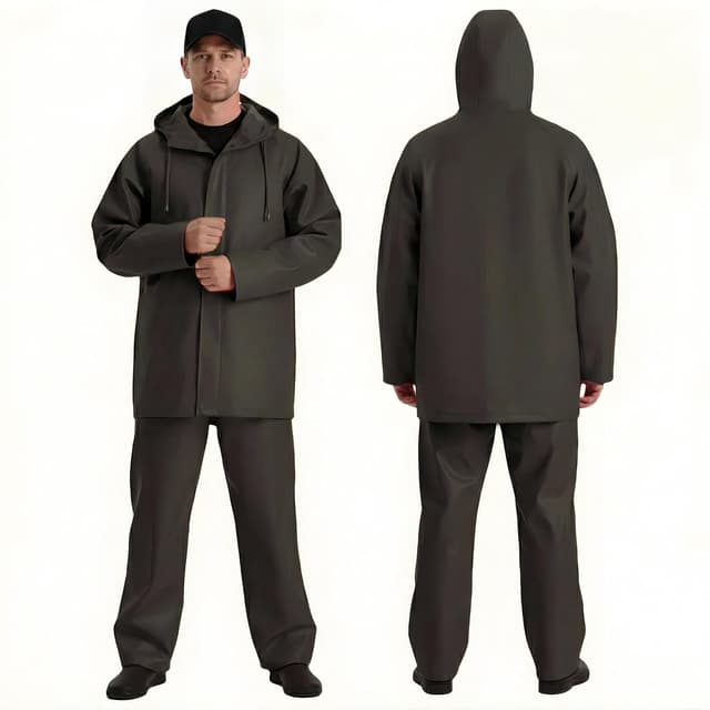 Detalle de Men’s Commercial Fishing Rain Suit (Pro Brigg 44) – 0.70mm Heavy-Duty Waterproof Jacket & Bib Overalls Set