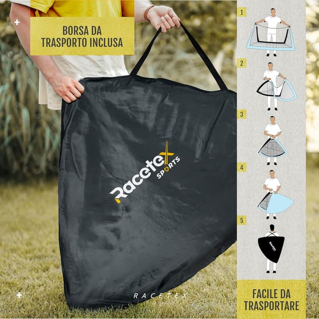 Detalle de Racetex set di 2 porte da calcio bambini con aste rinforzate in fibra di vetro e borsa di trasporto