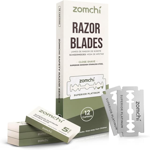 Detalle de ZOMCHI lames de rasoir double tranchant – lot de 60 lames en acier inoxydable plaqué platine
