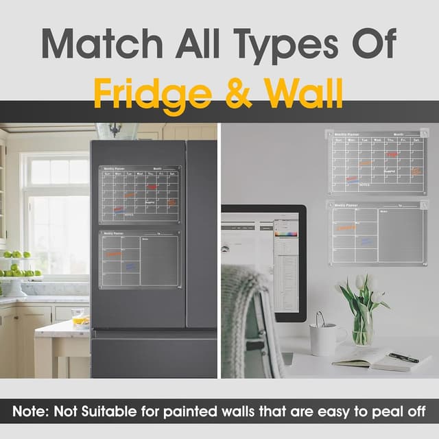 Detalle de Get Classy Magnetic Acrylic Meal Planner – Monthly & Weekly Fridge Menu Board (Clear, with 8 Dry Erase Markers)