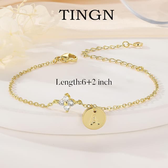 Thumbnail 6 de TINGN Initialen-Armband Damen Gold/Silber, 14K vergoldet mit A–Z & vierblättrigem Kleeblatt