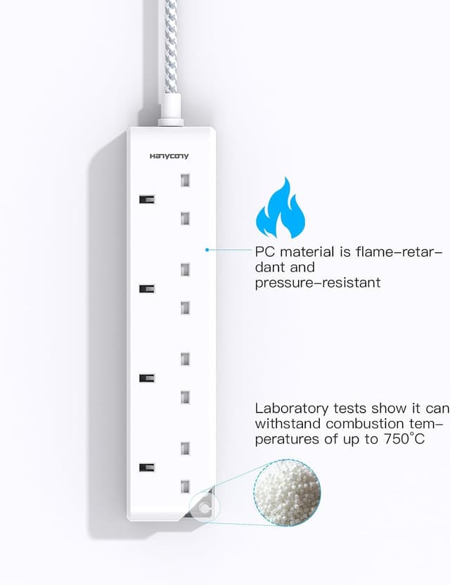 Detalle de HANYCONY 4 Way Extension Lead 1M with Braided Cable