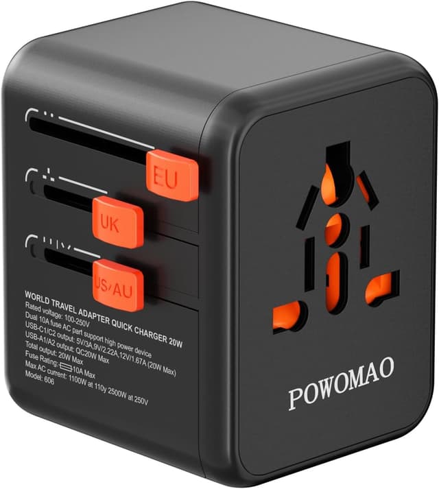 Thumbnail 6 de POWOMAO Universal Travel Adapter Worldwide with 2 USB C and 2 USB A Ports,Travel Plug UK to World with Dual 10A Fuses,20W All In One International Travel Adapter for EU USA UK AU Thailand,Japan,Asia
POWOMAO Universal Travel Adapter Worldwide with 2…
