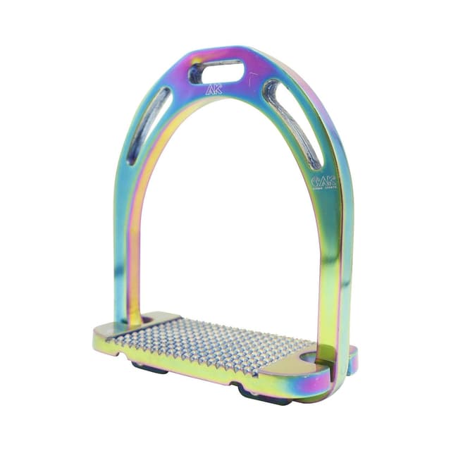 Detalle de AK ultra-light aluminium equestrian stirrups with coated colours (4.75in sole, multi)