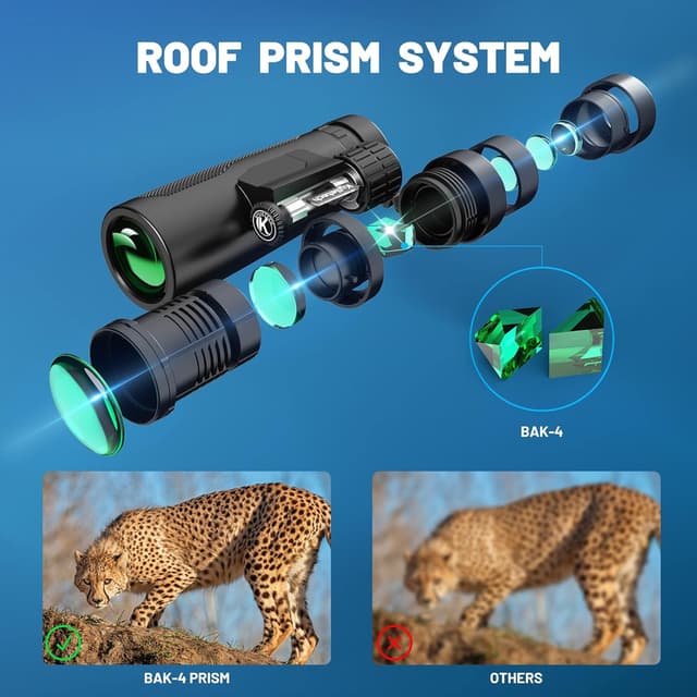 Detalle de Kylietech 12x42 Fernglas für Erwachsene mit Stativ & Smartphone-Adapter (wasserdicht, BaK-4, FMC)