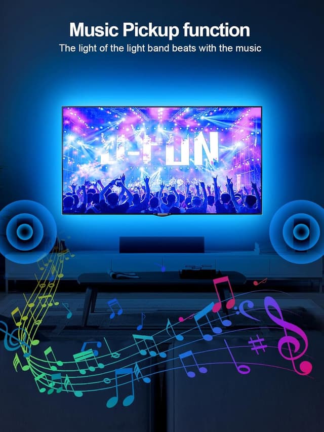 Detalle de KANTUTOE LED TV Hintergrundbeleuchtung (6 m) mit RGB, Musik-Sync, Bluetooth-App & Fernsteuerung für 65–85 Zoll