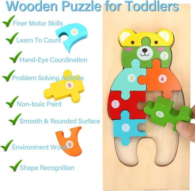 Detalle 2 de Holzpuzzle für Kleinkinder 1–3 Jahre, Montessori-Spielzeug 4er-Pack