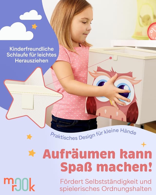 Detalle de mookrook Aufbewahrungsbox Kinderzimmer 4er-Set (33 x 33 x 33 cm) für Kallax Boxen