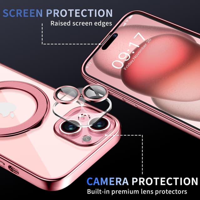 Detalle de Pmteyoim Magnetic for iPhone 15 Case with Invisible Stand (MagSafe Compatible) – Pink