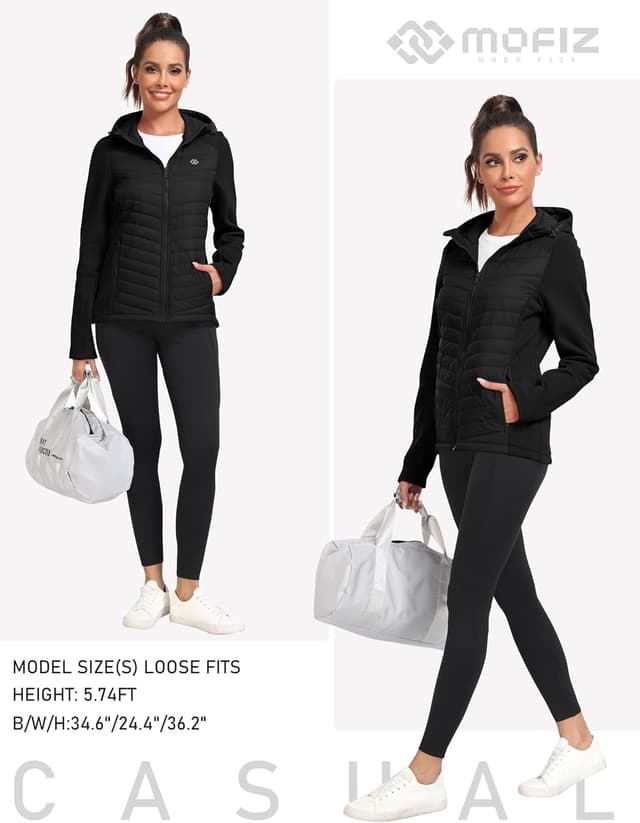 Thumbnail 6 de MoFiz Womens Fleece Lined Softshell Hooded Hybrid Puffer Jacket (Full Zip) for Running & Hiking