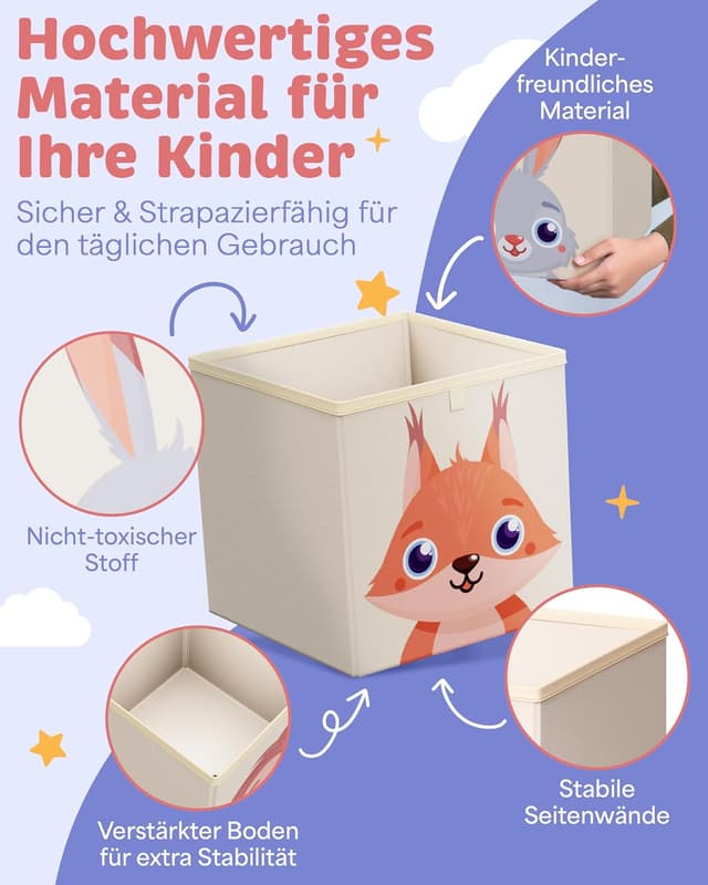 Detalle de mookrook Aufbewahrungsbox Kinderzimmer 4er-Set (33 x 33 x 33 cm) für Kallax Boxen