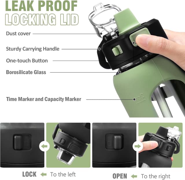 Detalle 2 de BLUEGO 900ml glass water bottle with straw