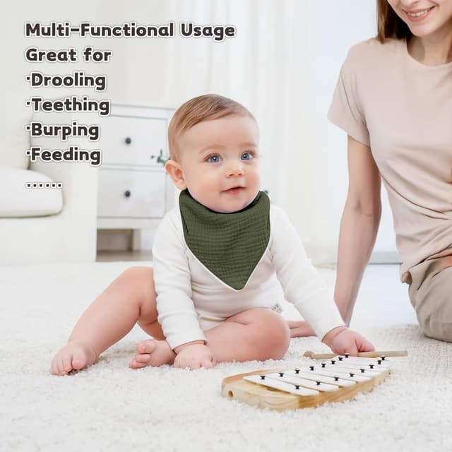 Detalle de Susurration Muslin Baby Drool Bibs (Triangle, Adjustable) – 6 Pack, Blue