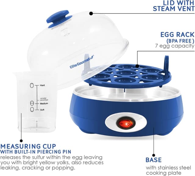 Thumbnail 1 de Elite Gourmet EGC322CBL 7-Egg Egg Cooker