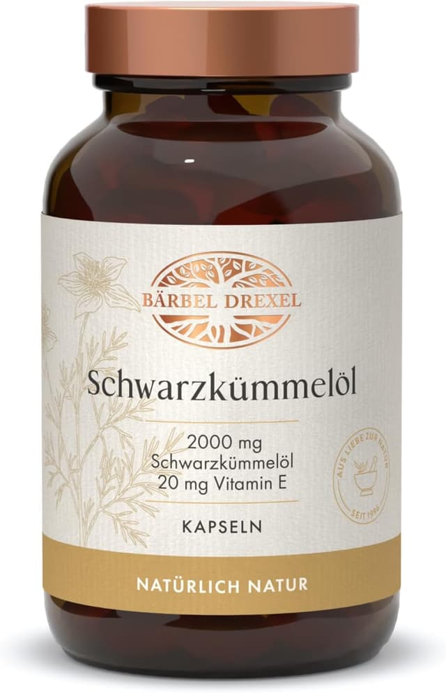 Detalle de Schwarzkümmelöl Kapseln hochdosiert ägyptisch vegan (190 Stk) – 2000 mg Tagesdosis von BÄRBEL DREXEL®