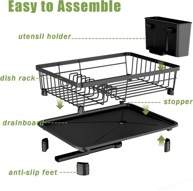 Thumbnail 6 de GHERISN Dish Drainer Rack with Drip Tray – Stainless Steel sink dish drying rack (black)