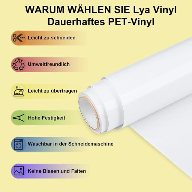 Detalle de Lya Vinyl Glänzend Weiß Plotterfolie auf PET-Carrier – 30,5 × 500 cm für Cricut & Plotter