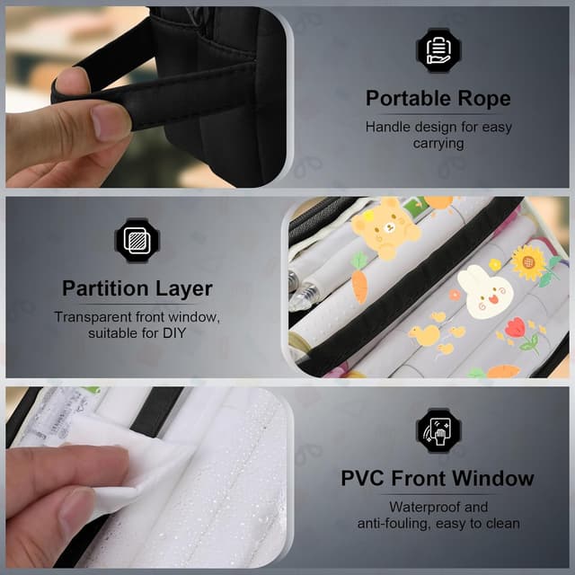 Detalle de TIECHI Large Pencil Case for Girls & Boys (Black) – big, compartment organiser with wide opening