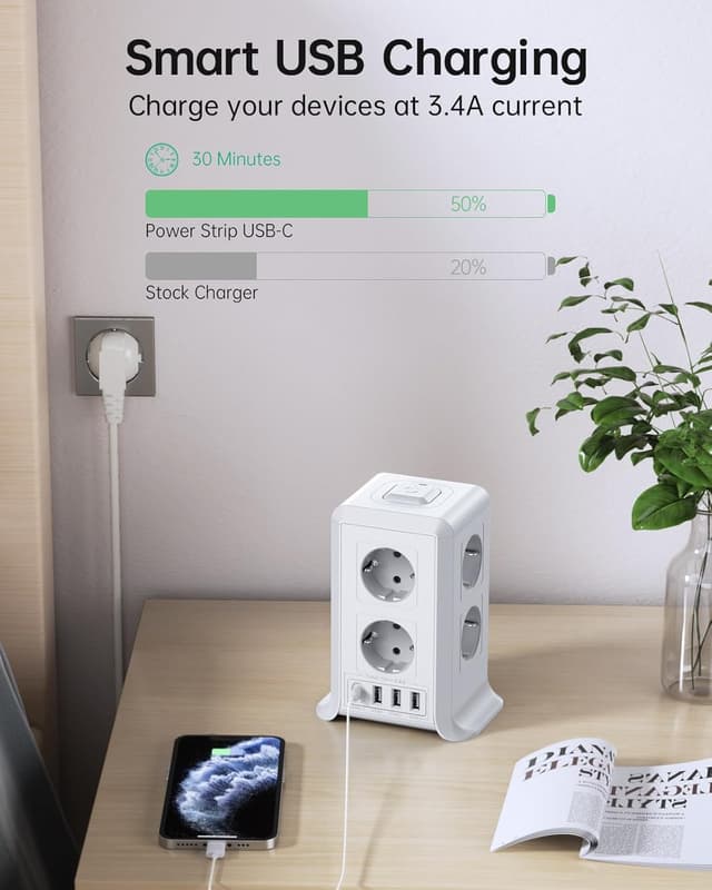 Thumbnail 6 de Mehrfachsteckdose mit 4 USB & 8-fach Steckdosenleiste (USB-A + USB-C) inkl. Schalter und Überspannungsschutz