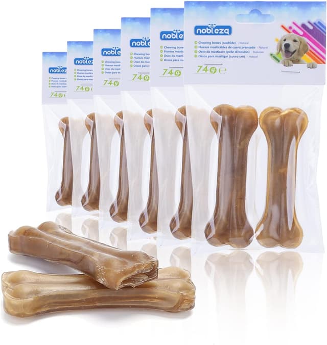 Detalle de Nobleza 12 pezzi di ossi pressati in pelle bovina da 10 cm per cani