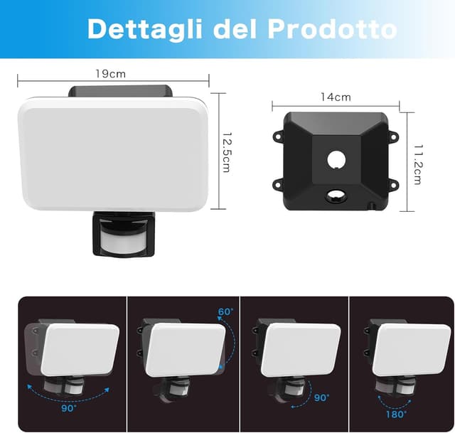 Detalle 2 de JADIDIS faro LED da esterno 30W con sensore di movimento e telecomando (IP65) – 3600 lm, 4 modalità