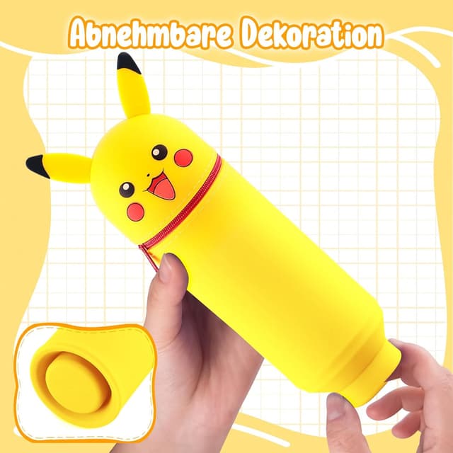 Detalle de Hkyiowdp Silikon-Federmäppchen mit Zip-Deckel (Blau, Cartoon-Motiv) – Silikontasche Etui