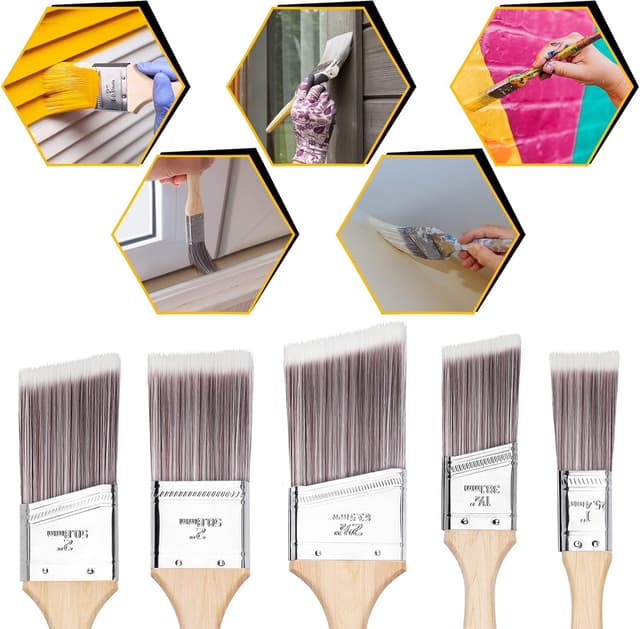 Detalle 2 de Emitever 5-Piece Paint Brush Set with Wood Handles for Wall Cutting In, Trim & Sash
