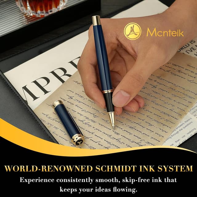 Detalle de MCNTEIK 317 Rollerball in Stunning Luxury Blue Lacquer with 24K Gold Finish (Schmidt Ink Refill) Gift Set