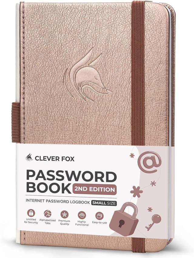 Detalle de Clever Fox Password Book 2nd Edition Small (Rose Gold) – Pocket password keeper with alphabetical laminated tabs