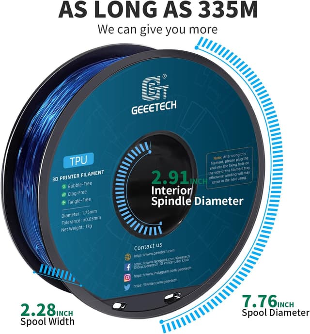 Detalle 1 de GEEETECH TPU Filament 1,75 mm transparent blau 1 kg