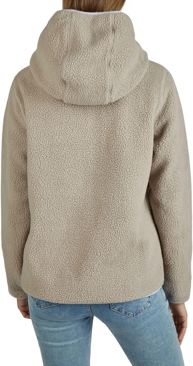 Detalle de DENIMFY Fleecejacke Damen Regular Fit DFLea mit Teddyfleece, Kapuze und hohem Kragen