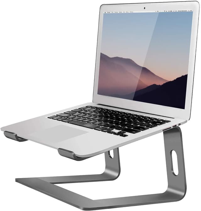 Detalle de Orionstar aluminium laptop stand for desk (10–15.6 inch), ergonomic riser with detachable holder, grey
