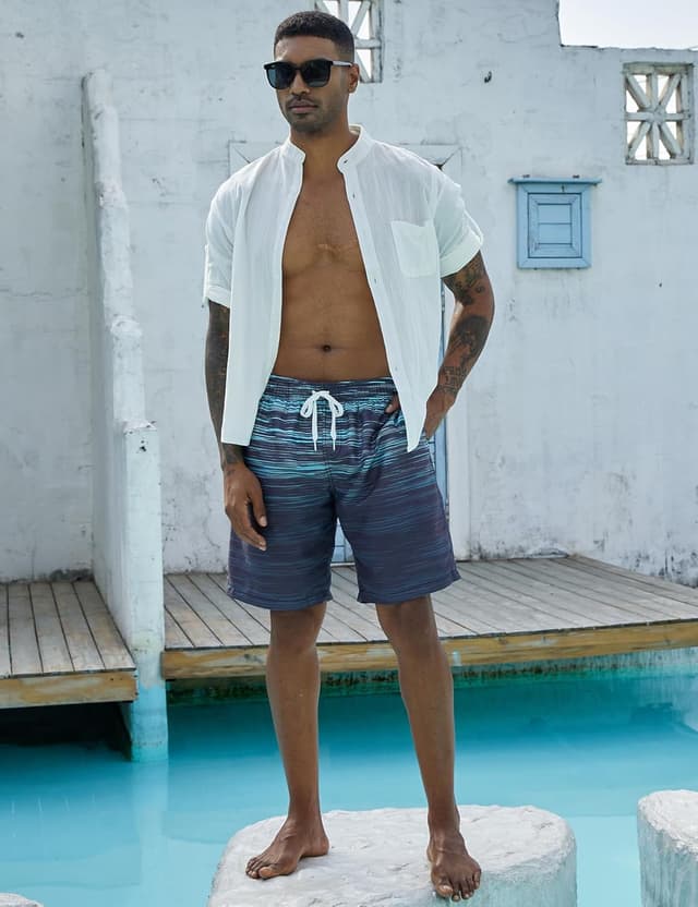 Detalle de westwolf Men’s 9" Quick-Dry Swim Trunks with Compression Liner