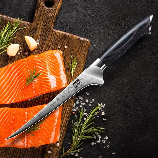 Thumbnail 6 de SHAN ZU Couteau à filet de poisson 18 cm en acier poudré 63HRC, manche en bois de pakka