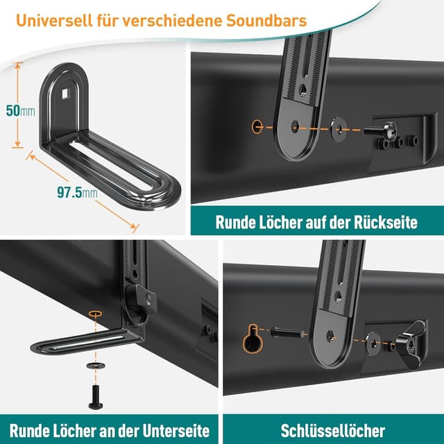 Detalle 2 de ELIVED Soundbar-Halterung EV5010 bis 6,8 kg – werkzeuglos verstellbar, universal für TV-Wandmontage