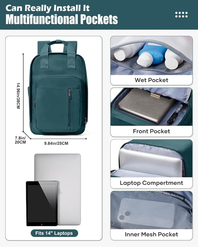 Detalle de SZLX Zaino da viaggio sottovuoto con pompa per Ryanair, 40x30x20 (e zaino/cabina 40x20x25) per laptop fino a 14 pollici