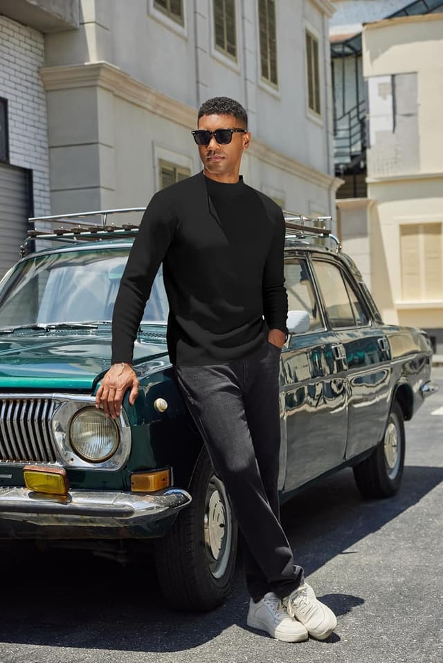 Detalle de COOFANDY T-shirt à col montant homme à manches longues : thermique et élégant pour l’hiver