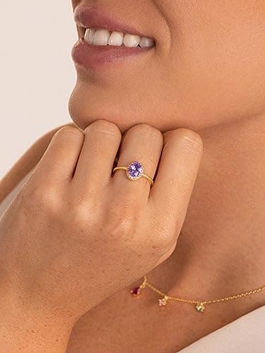 Detalle de SINGULARU Anillo Grape Colors en plata de ley 925 con baño en oro de 18 Kt y circonitas de colores (talla 16)