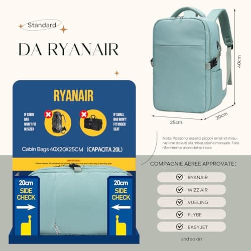 Detalle de ZHXX mochila viaje cabina Ryanair 40x30x20 con compartimento portátil 14” y bolsillo húmedo (verde ahumado)