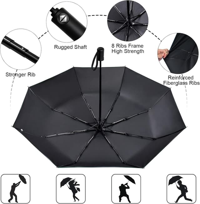 Detalle de Vicloon Regenschirm Taschenschirm mit Auf-Zu-Automatik – sturmfest, 210T Teflon-Beschichtung (Tiefwassergrün)
