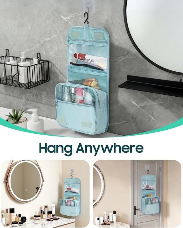 Detalle de FINPAC Kulturbeutel zum Aufhängen – transparente Waschtasche mit Haken, leicht & mit Fächern