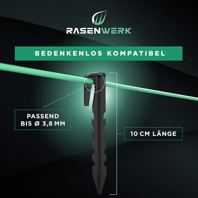Detalle 2 de RASENWERK® Erdnägel für Mähroboter Begrenzungskabel (1000 Stück) – kompatibel mit Gardena, Husqvarna & Co.