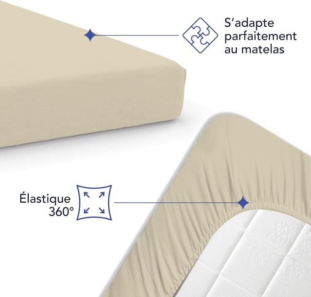 Detalle de Dreamzie Drap housse 140x190/140x200 en coton jersey extensible, bonnet 25 cm (Oeko-Tex) Beige